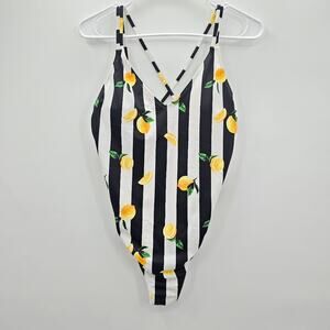 No Boundaries‎ Black Stripe White Lemon One Piece Bathing Suit Swimwear Large